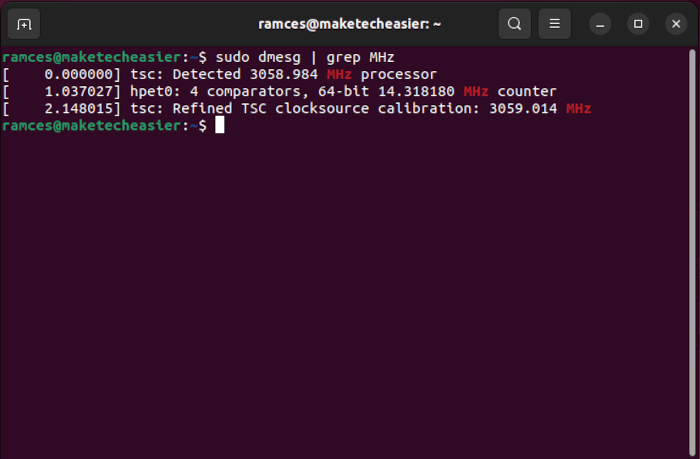 Vérifier la fréquence du processeur de contrôle Ubuntu 02 Dmesg Grep Cpu