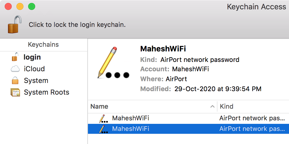 Accédez à votre réseau Wi-Fi dans Keychain Access