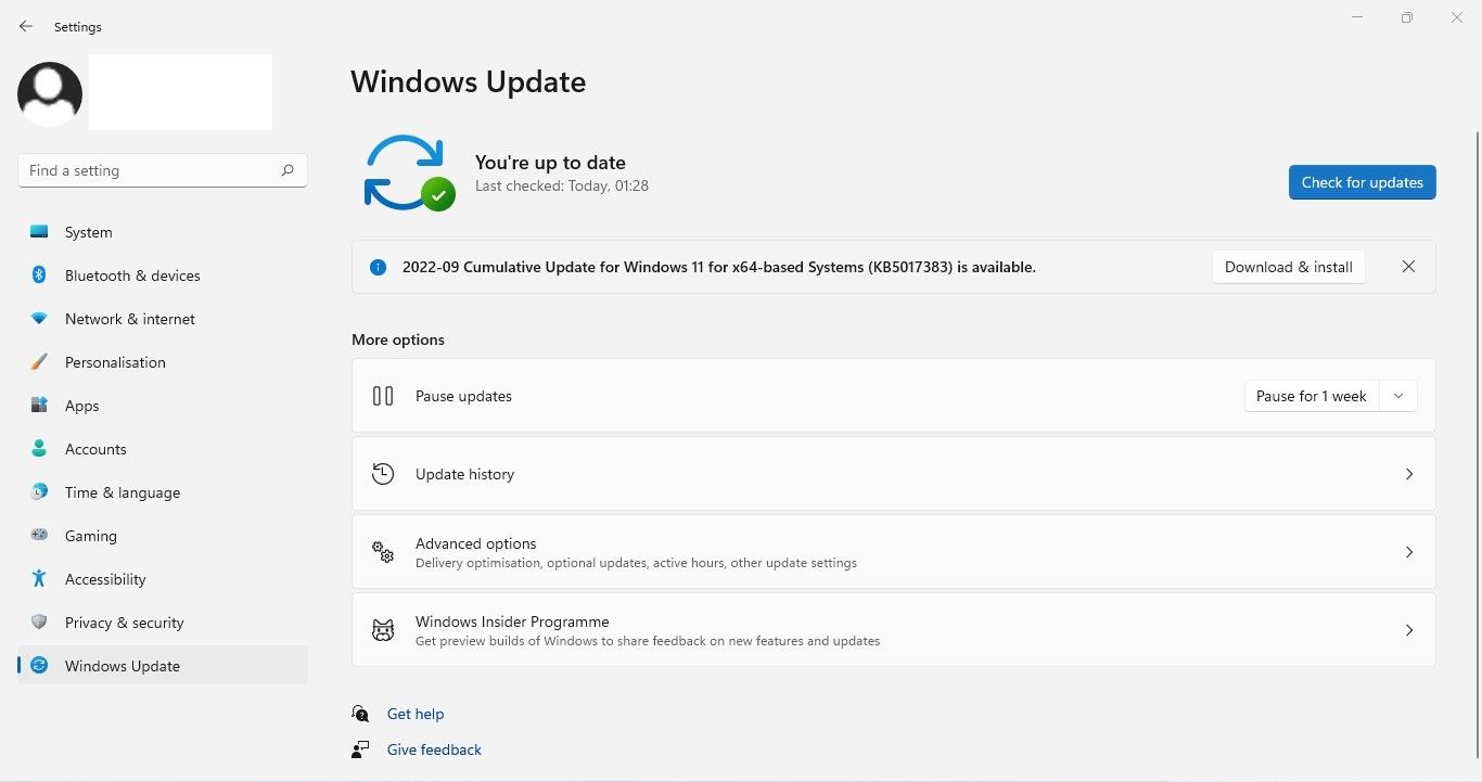Vérification des mises à jour Windows disponibles dans l'application Paramètres Windows