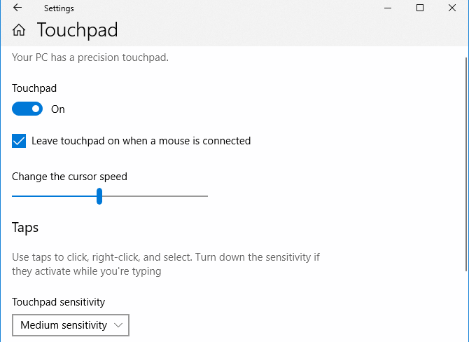 Paramètres du pavé tactile Windows 10