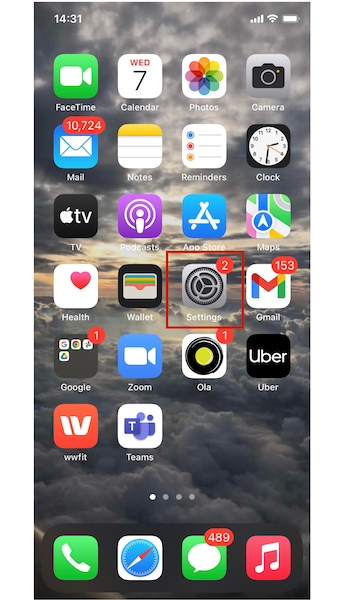 Icône Paramètres sur l'écran d'un iPhone