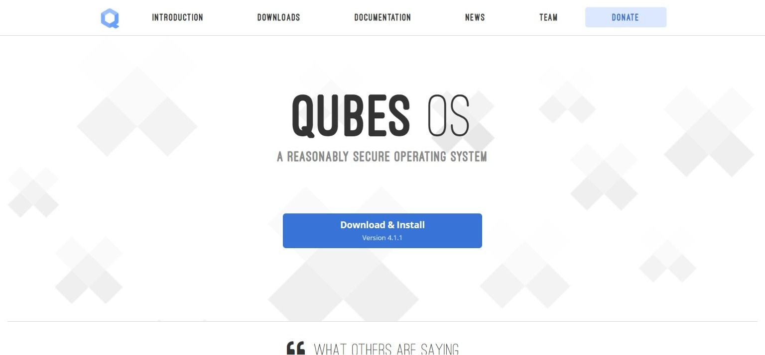 Page d'accueil du système d'exploitation Qubes