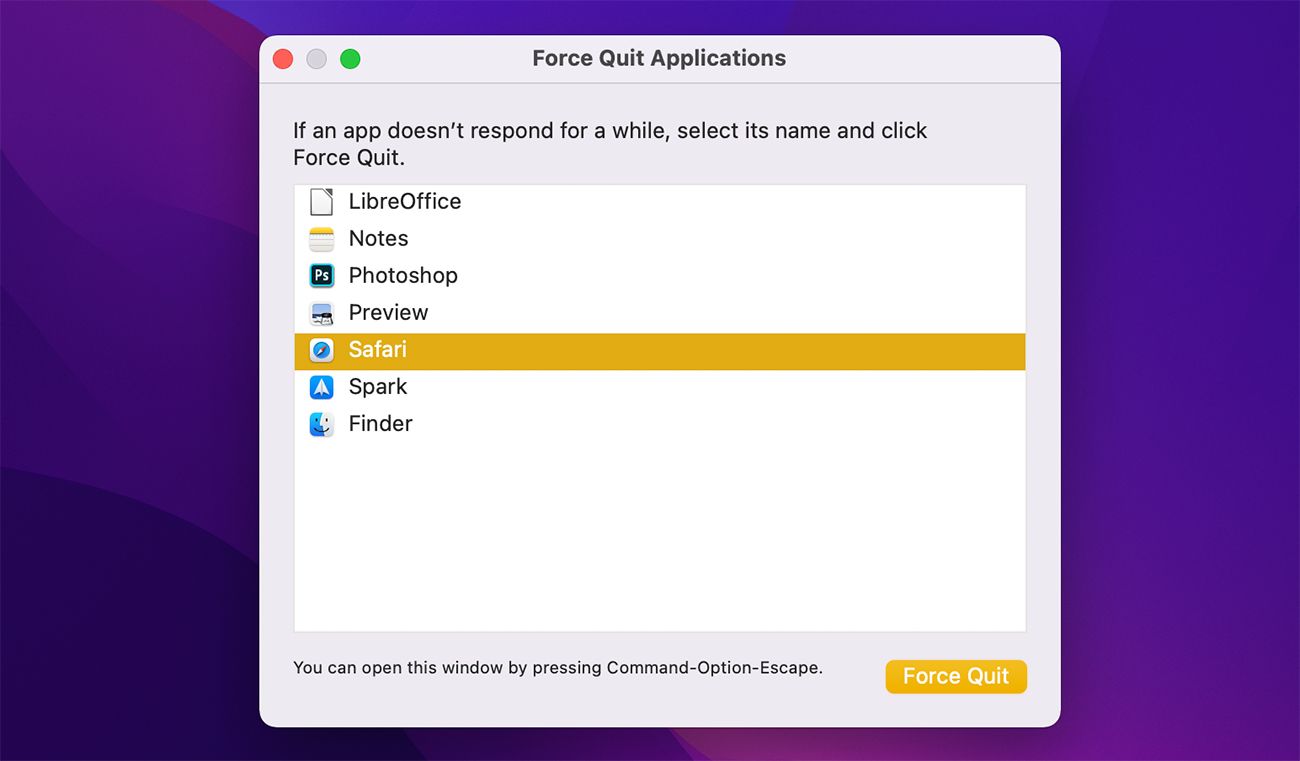 Forcer à quitter Safari sur Mac