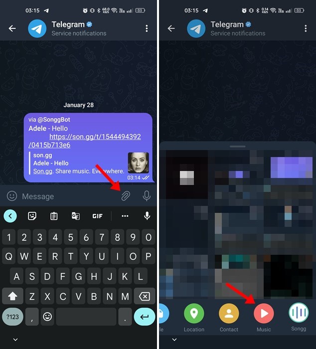 Partager de la musique sur Telegram sur Android