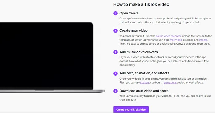 Canva Créateur de vidéos TikTok en ligne gratuit