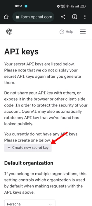 +Créer une nouvelle clé secrète