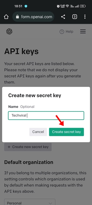 Créer une clé secrète