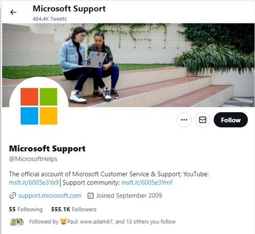 Tweetez votre problème au support Microsoft
