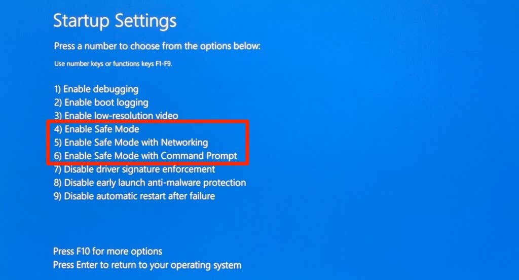 Choisissez l'option 4 ou 5 ou 6 pour entrer en mode sans échec sous Windows
