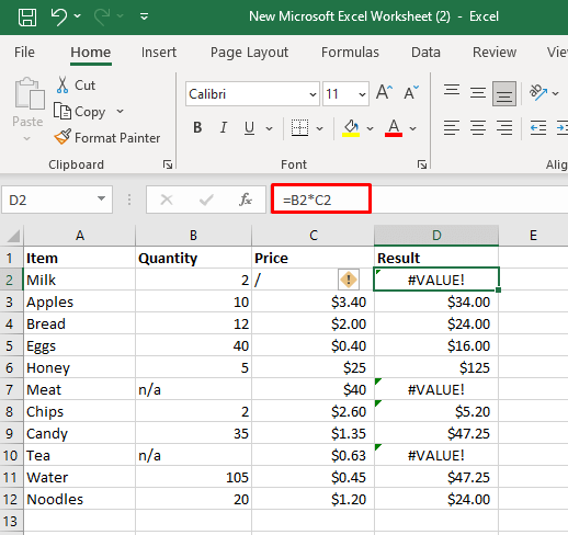 Comment réparer #VALUE !  Erreur dans l'image Microsoft Excel 2